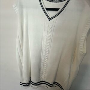 SHEIN White V-Neck Sweater with Black Trim